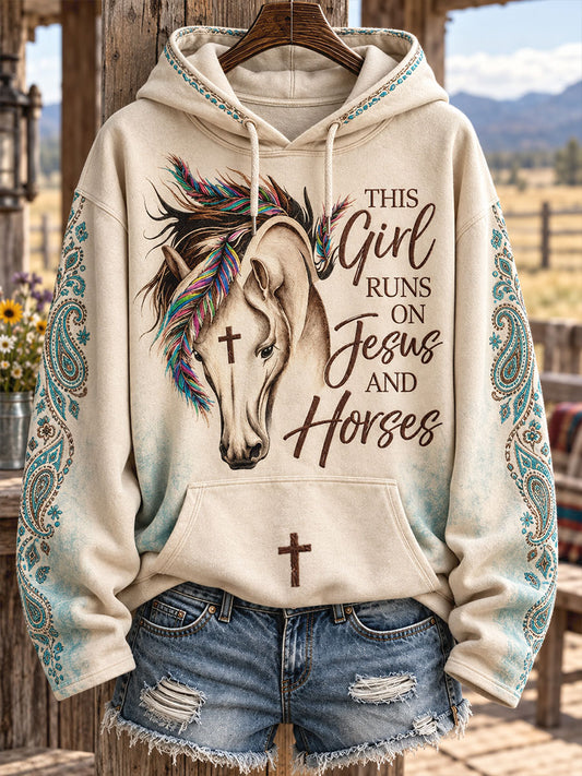 Women's Western Style Horses Faith Lover Art Printed Hoodie