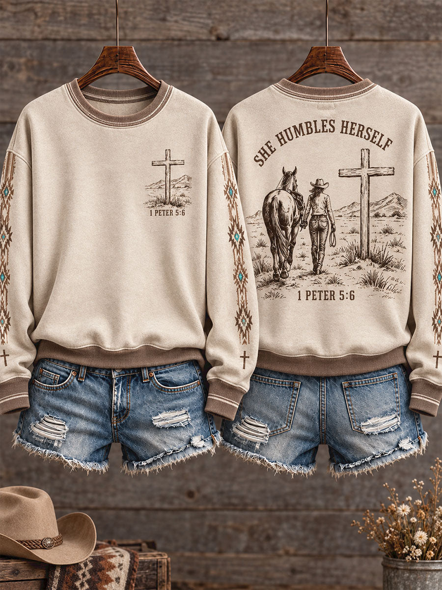 Women's Western Style Horses Faith Lover Art Printed Sweatshirt