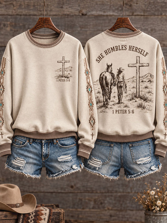 Women's Western Style Horses Faith Lover Art Printed Sweatshirt