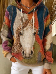 Women's Western Horse Print Drawstring Hoodie