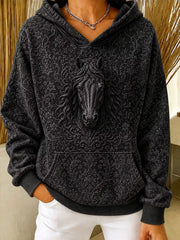 Women's Black Horse Print Hoodies