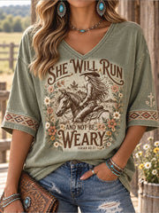 Women's Western Style Horses Faith Lover Art Printed T-shirt