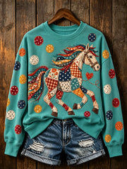 Women's Vintage Polka Dots Horse Print Regular Sweatshirt