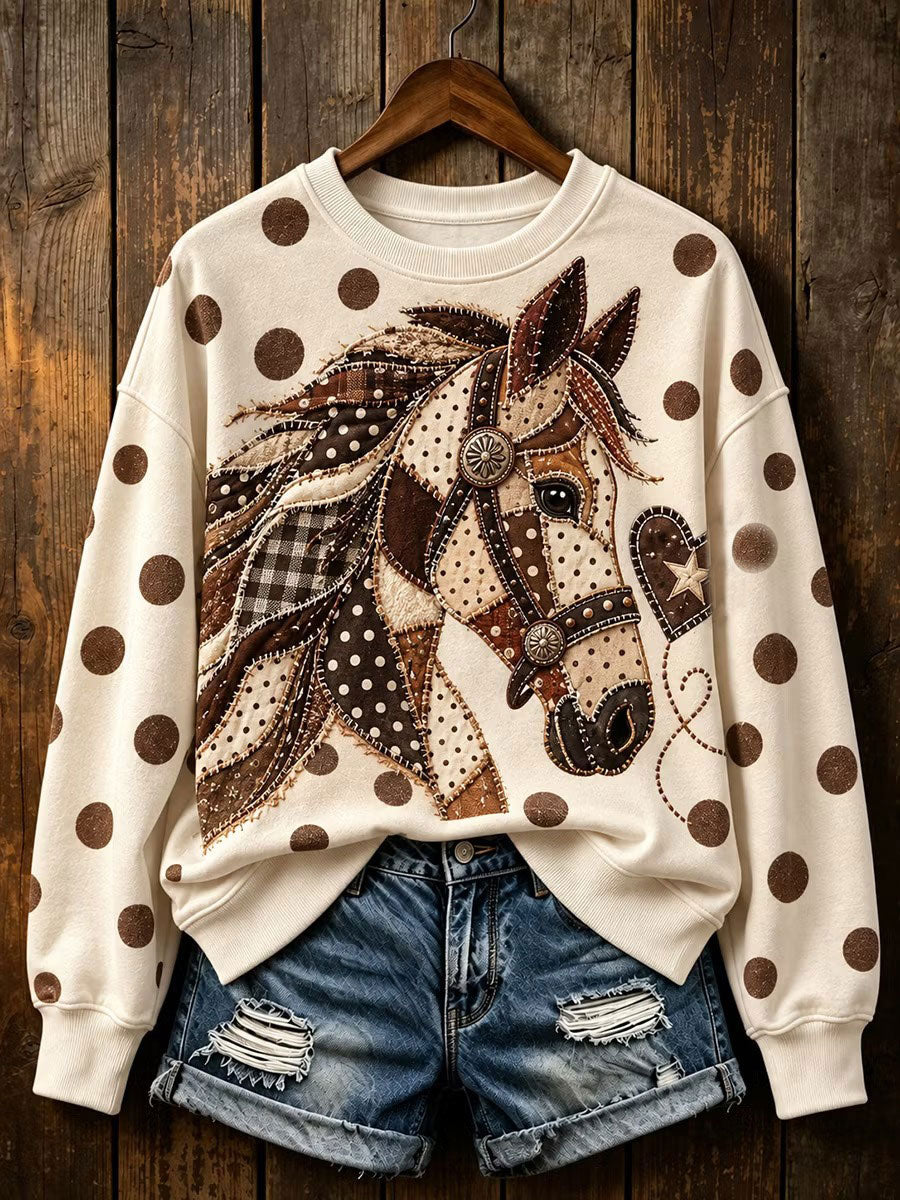 Women's Vintage Polka Dots Horse Print Regular Sweatshirt