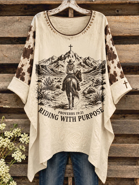 Women's Western Style Horses Faith Lover Art Printed Tops