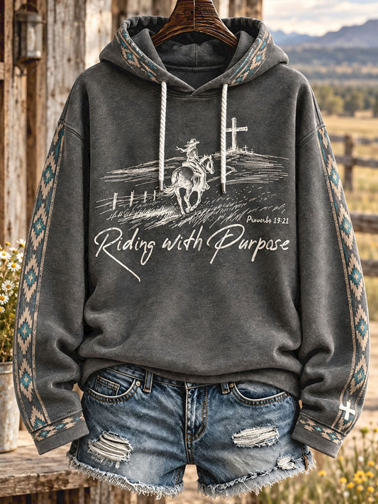 Women's Western Style Horses Faith Lover Art Printed Hoodie