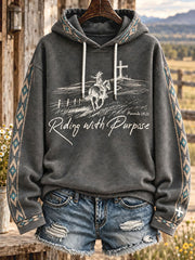 Women's Western Style Horses Faith Lover Art Printed Hoodie