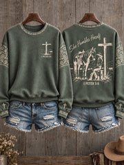Women's Western Style Horses Faith Lover Art Printed Sweatshirt