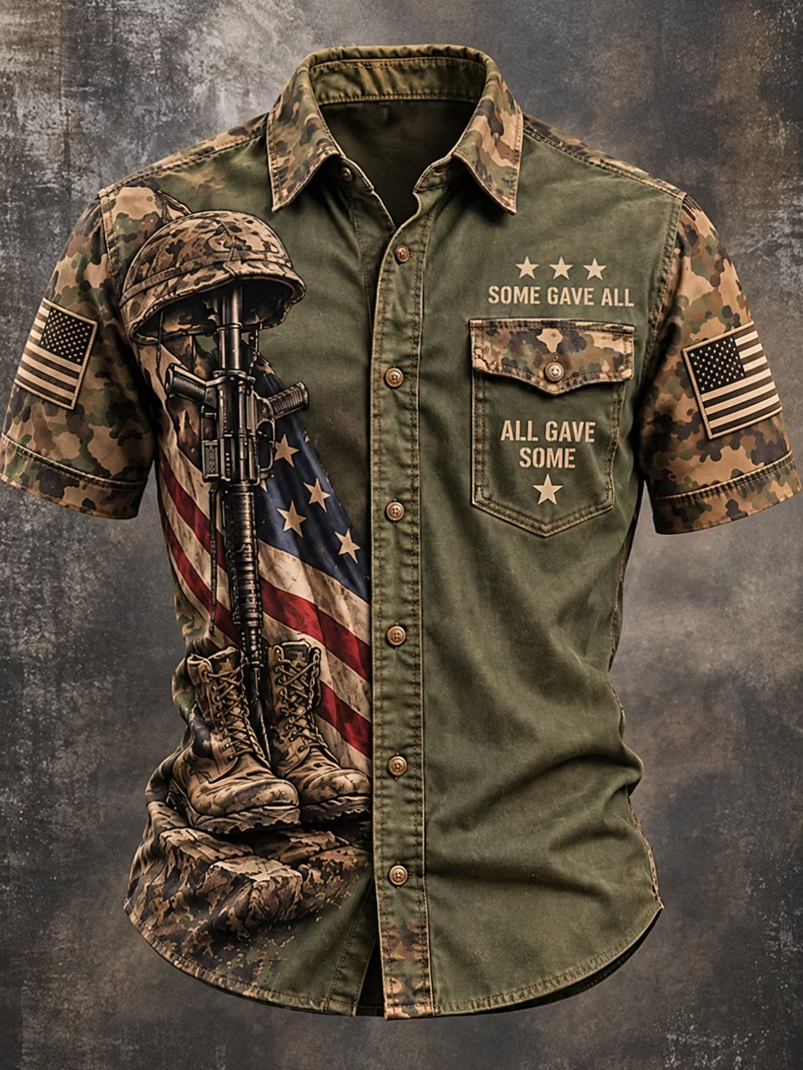 Men's Retro Veterans Day Art Print Short Sleeve Shirt