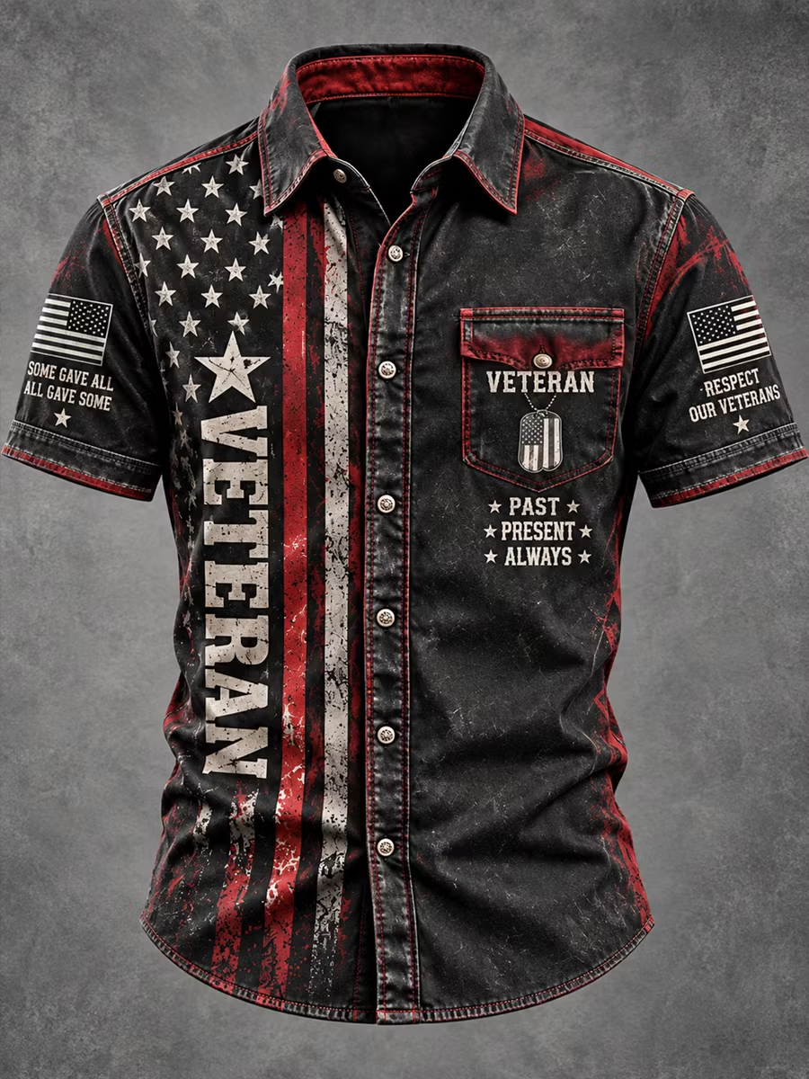 Men's Retro Veterans Day Art Print Short Sleeve Shirt