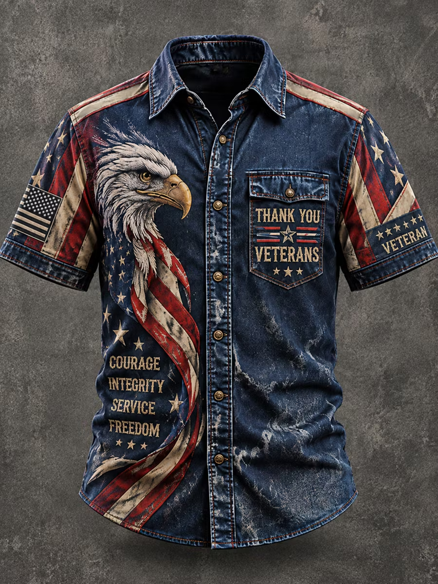 Men's Retro Veterans Day Art Print Short Sleeve Shirt