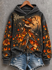 Women's Halloween Pumpkin Witch Castle Art Hoodie
